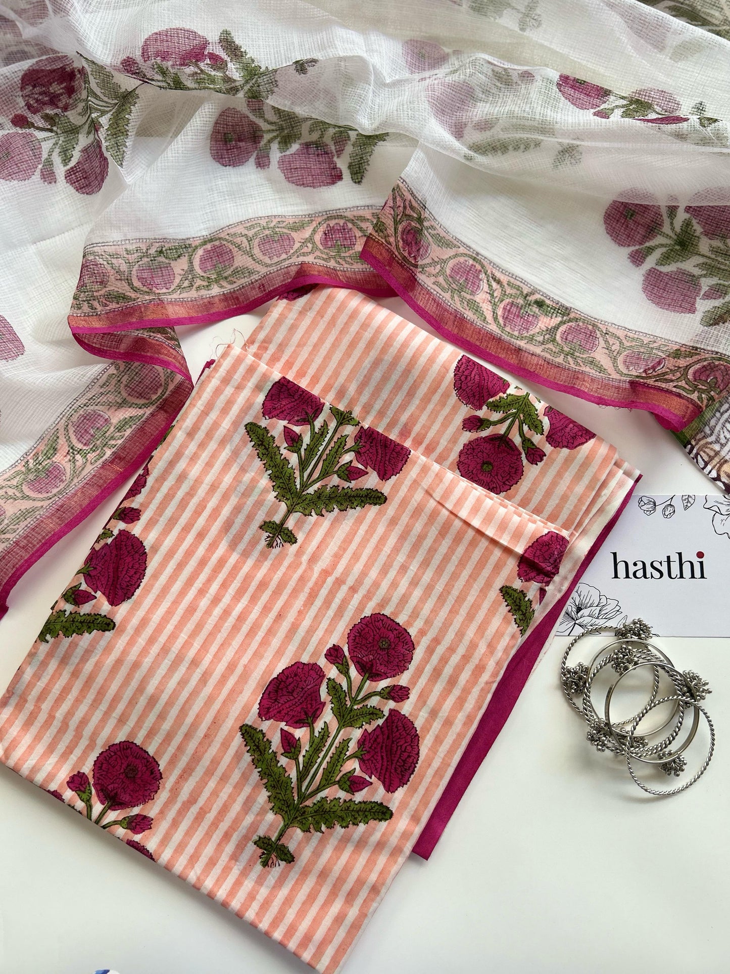 Cotton Block Printed Unstitched Suit Set - 1