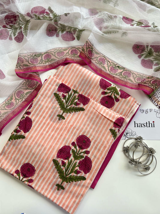 Cotton Block Printed Unstitched Suit Set - 1