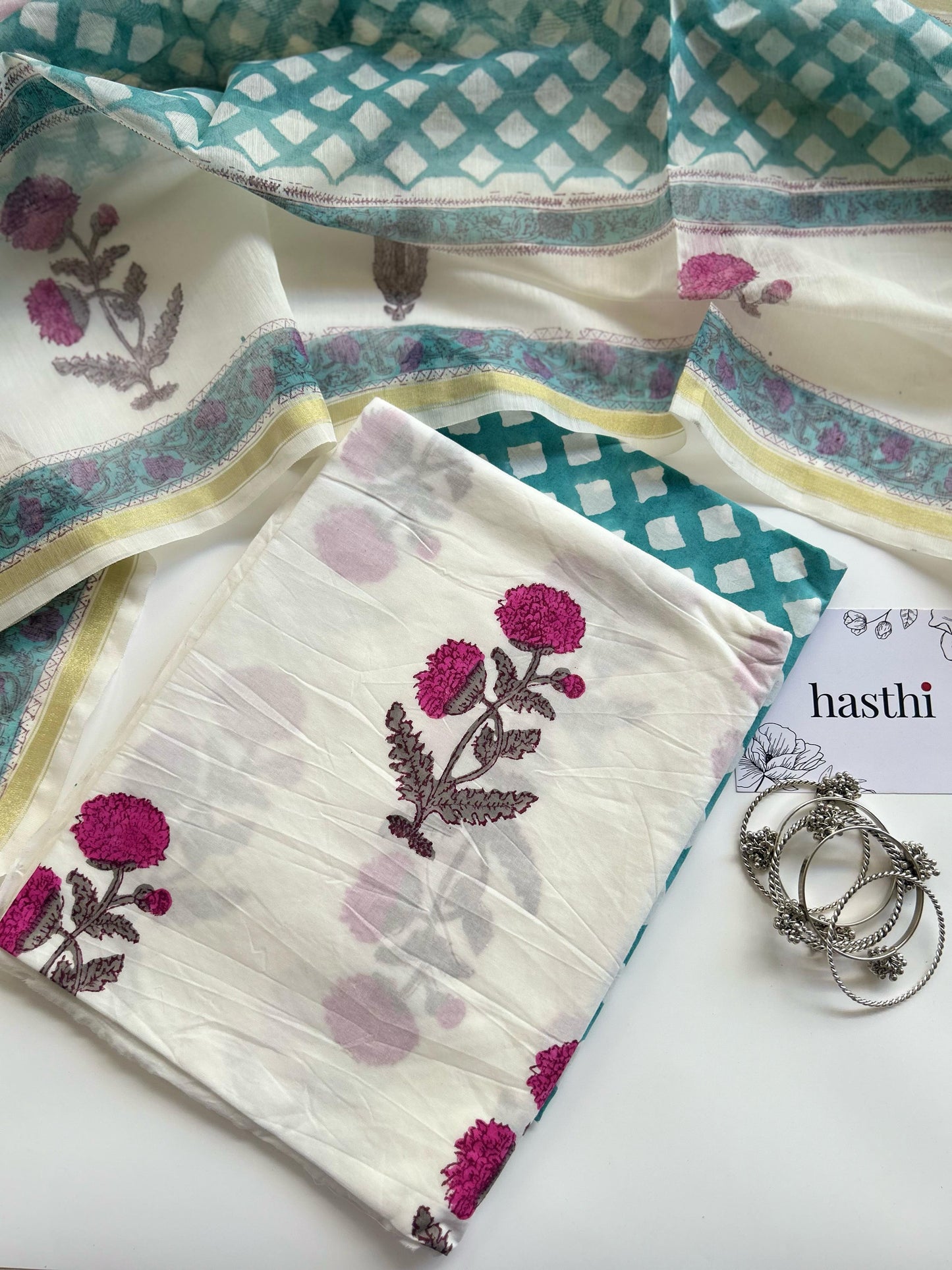 Cotton Block Printed Unstitched Suit Set - 2