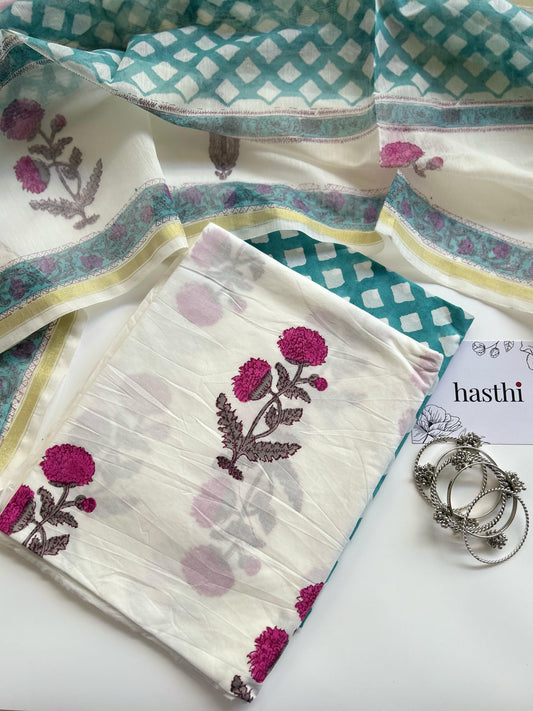 Cotton Block Printed Unstitched Suit Set - 2
