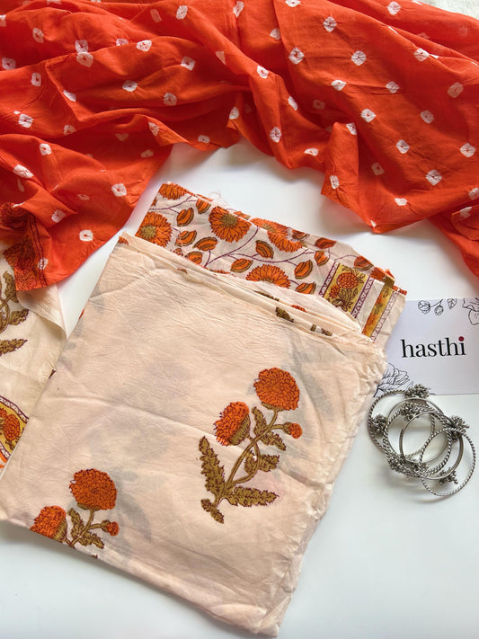 Cotton Bandhani Unstitched Suit Set