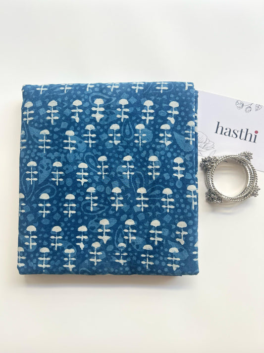 Indigo blockprint mul cotton saree - 1