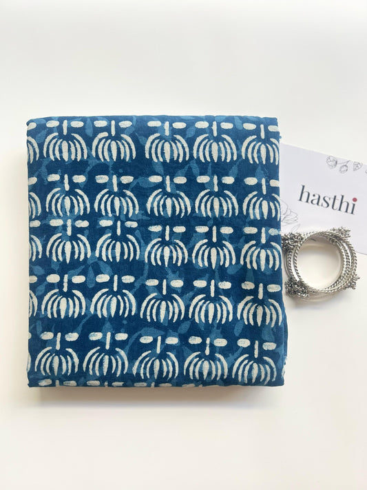 Indigo blockprint mul cotton saree - 2