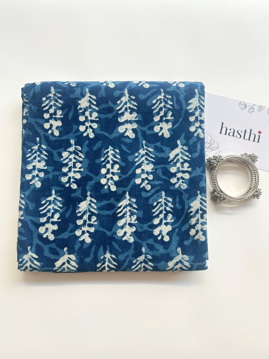 Indigo blockprint mul cotton saree - 3