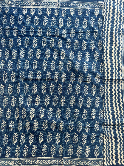 Indigo blockprint mul cotton saree - 3