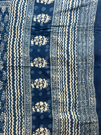 Indigo blockprint mul cotton saree - 3