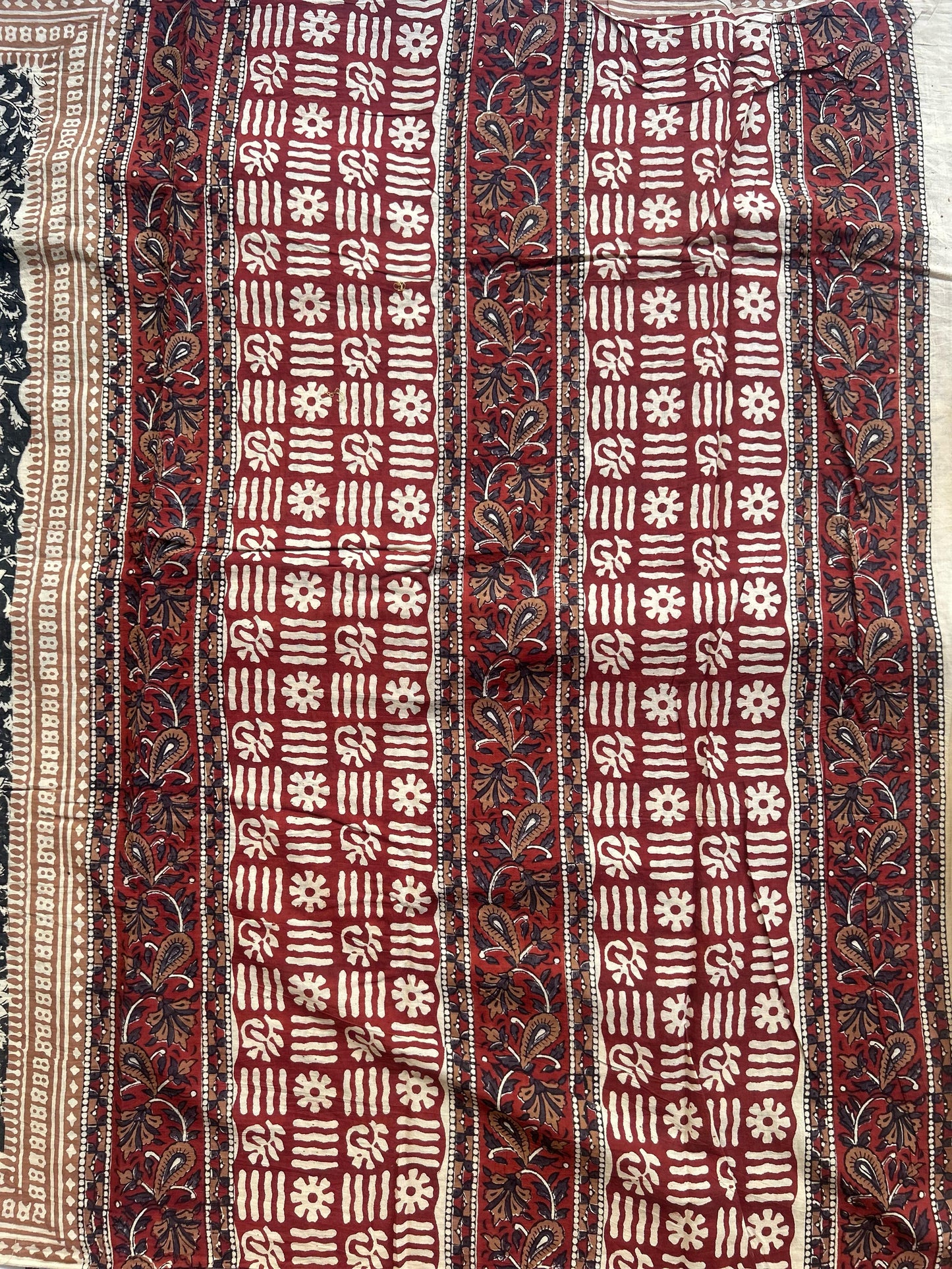 Charcoal black blockprint mul cotton saree