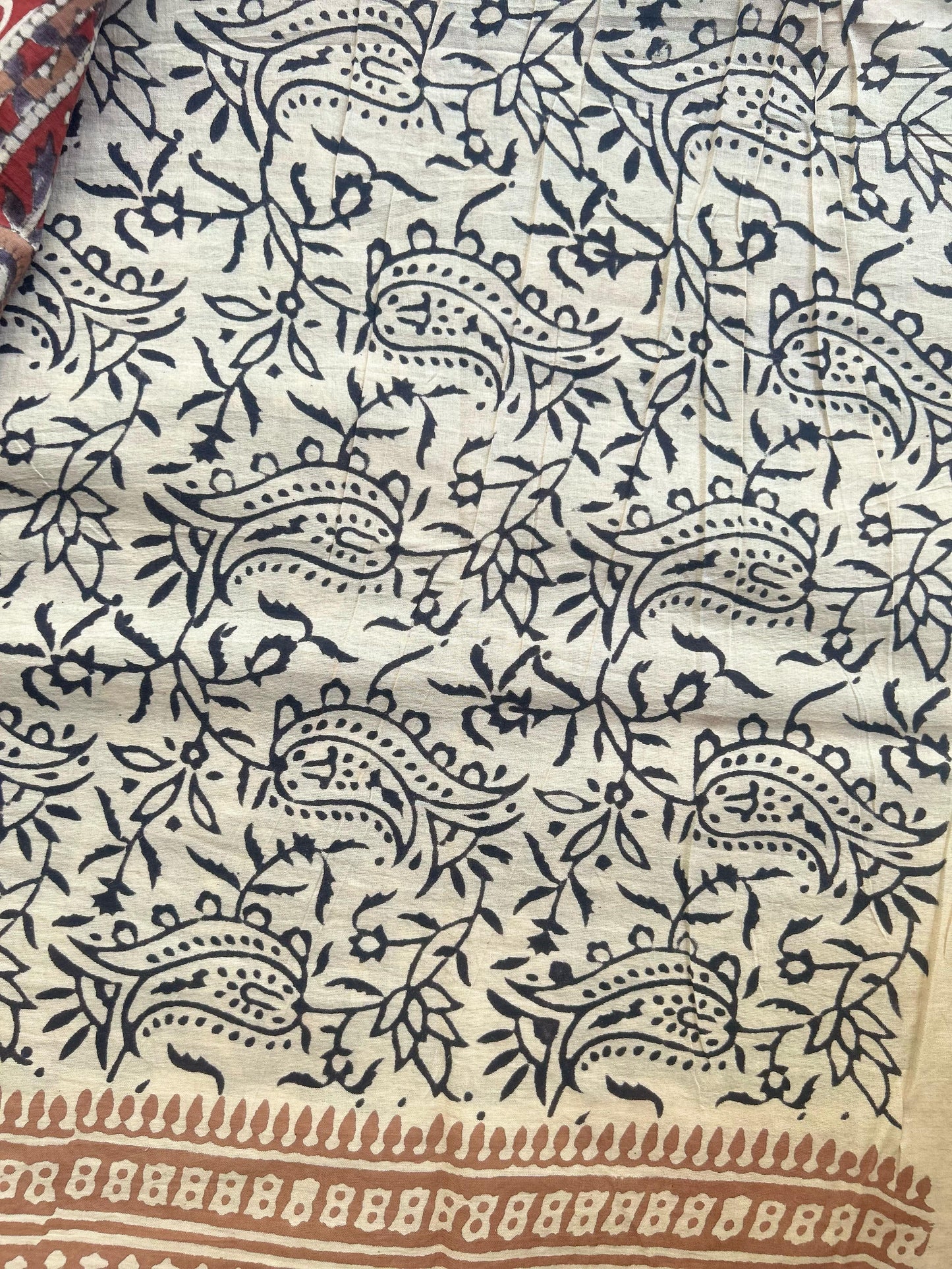 Charcoal black blockprint mul cotton saree
