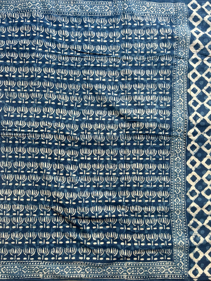 Indigo blockprint mul cotton saree - 2