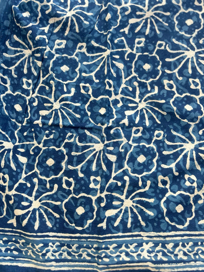 Indigo blockprint mul cotton saree - 3